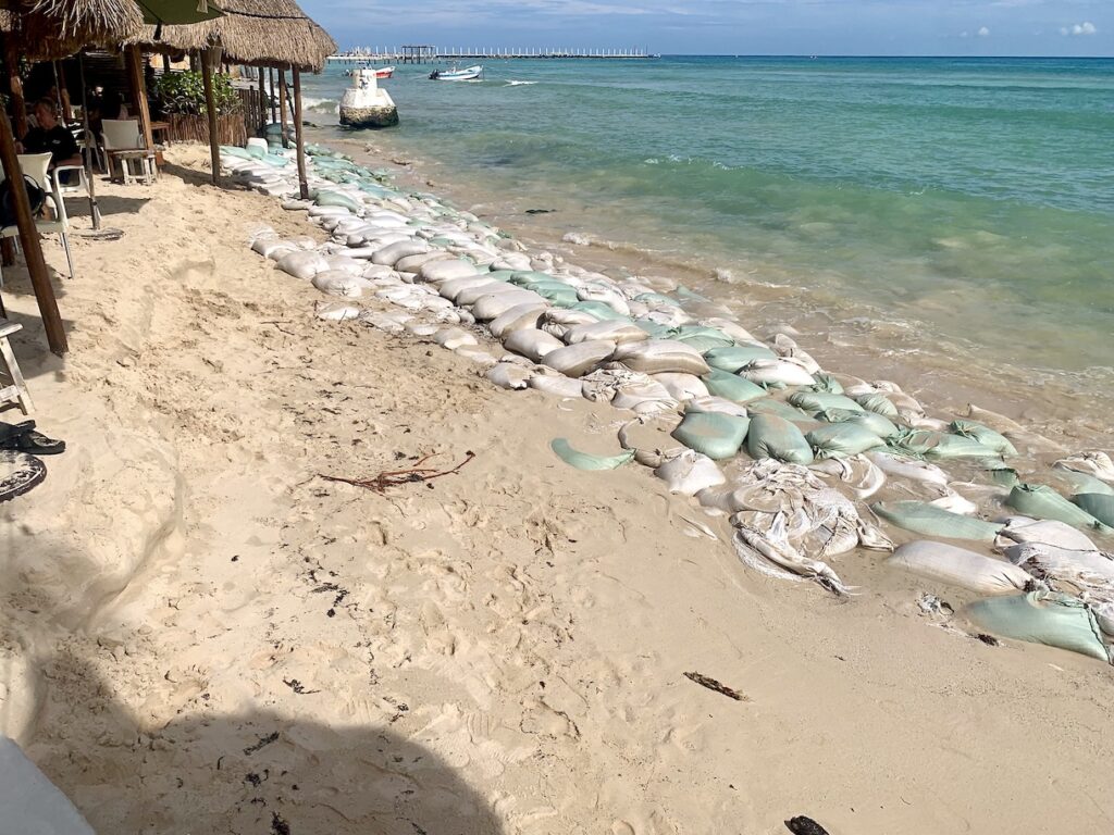 Sandbags along beach in Playa