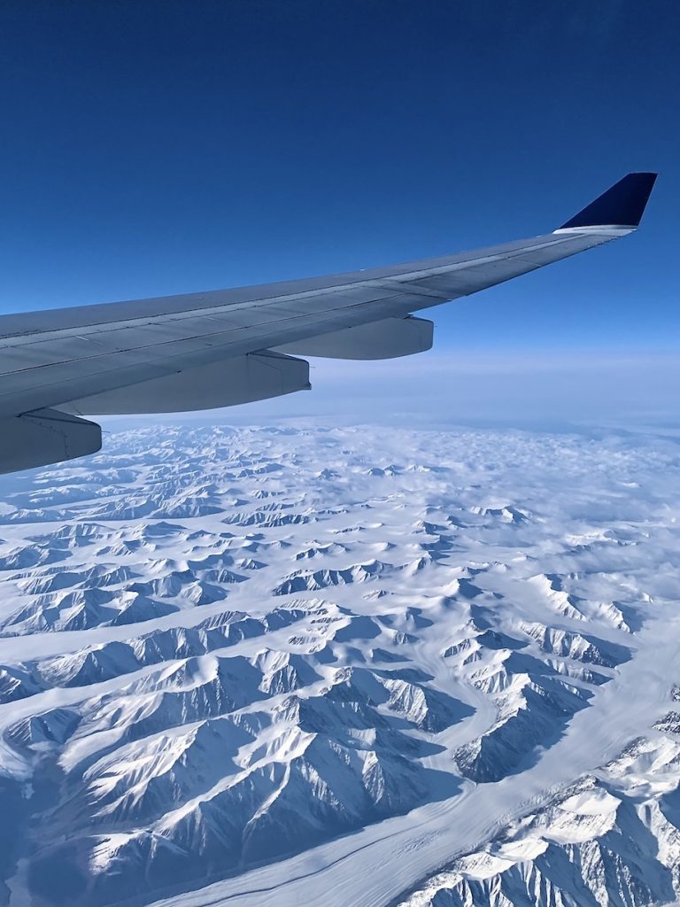 View of snowy Canada from airplane