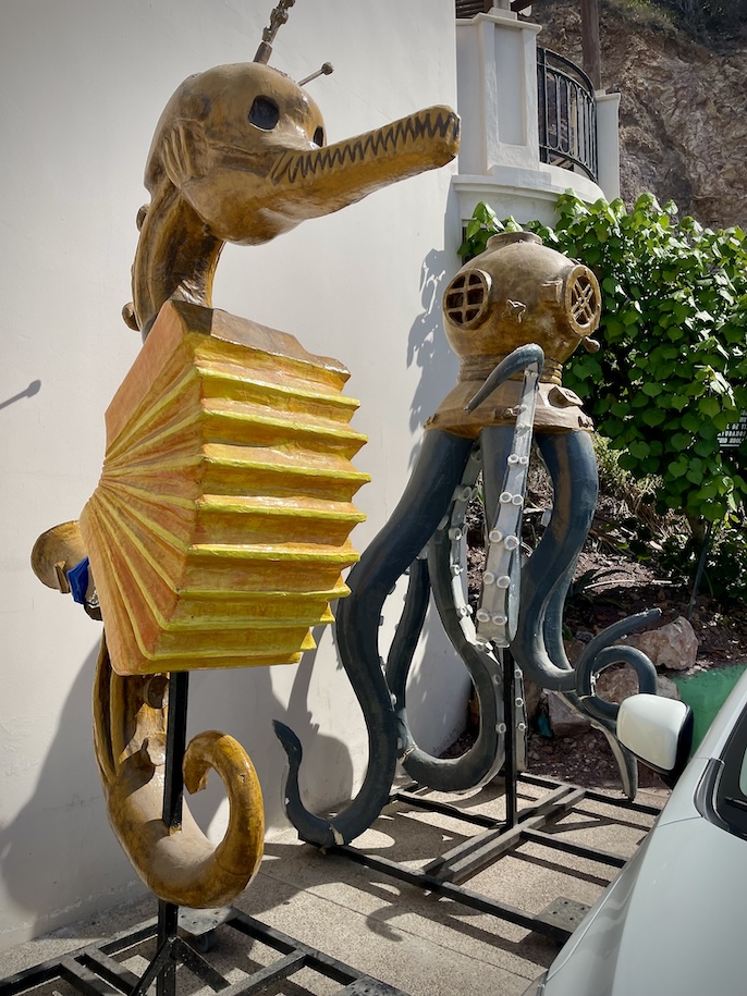 Seahorse and octopus sculptures