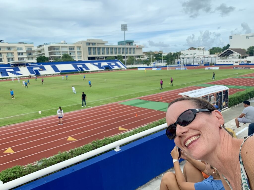 Mrs. ItchyFeet at footie game