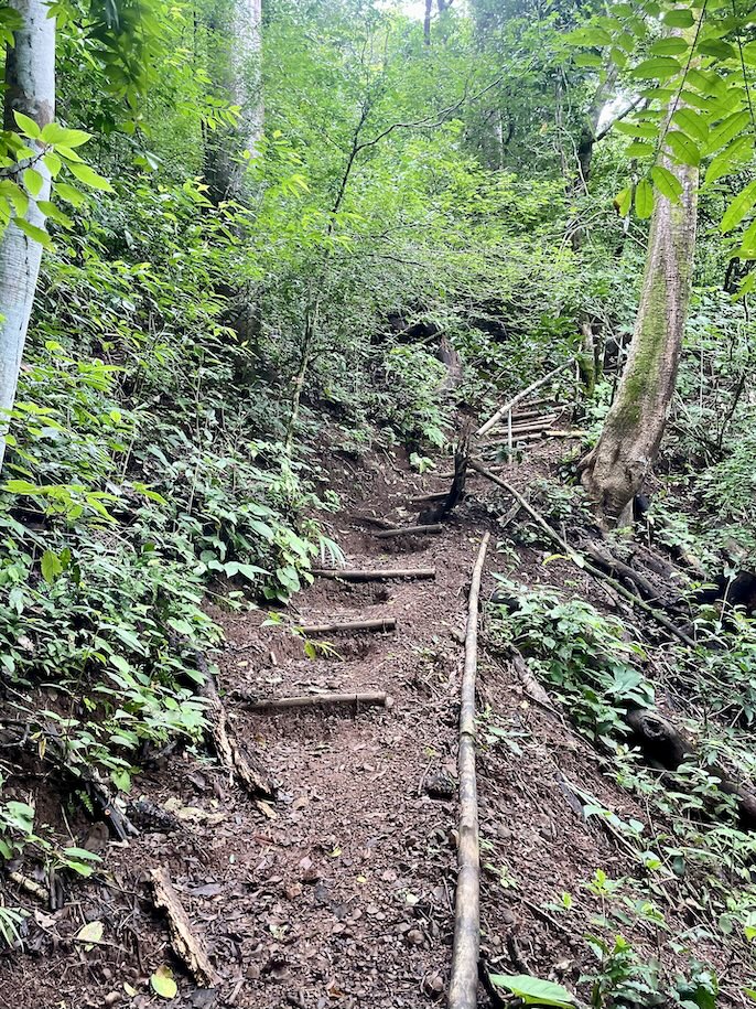 Slippery trail to waterfall