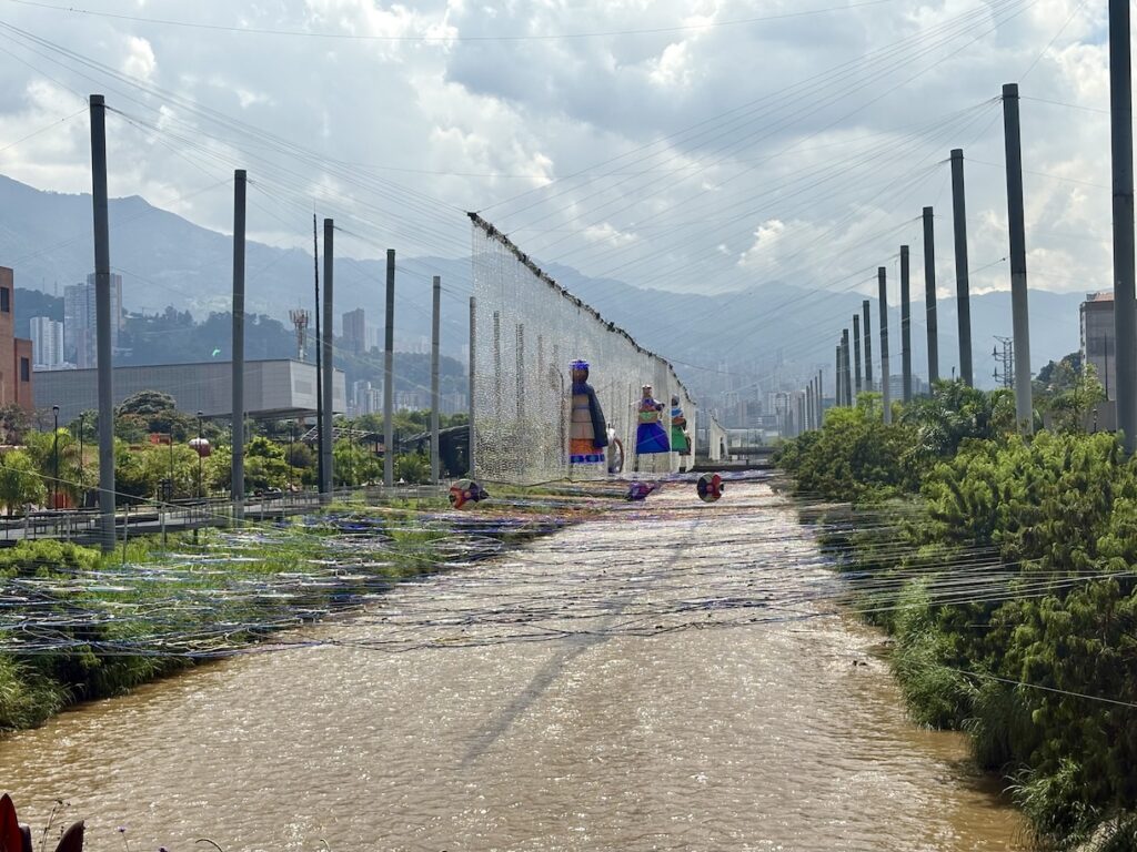 Christmas lights over Medellín River