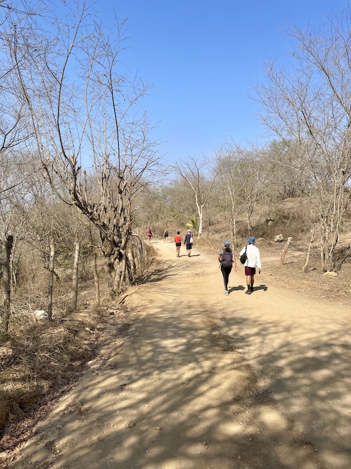 Hikers on dusty road