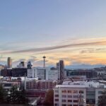 Seattle skyline sunset with view of The Space Needle