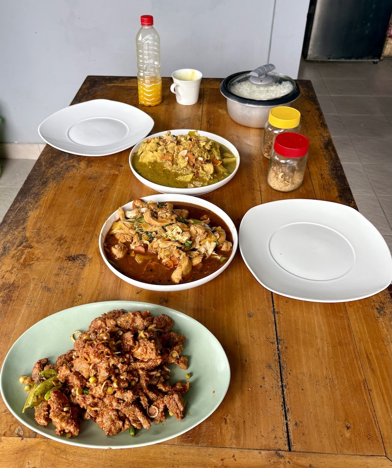 Table set with three dishes