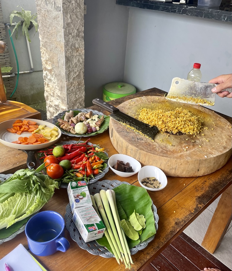 Cutting board with chopped ingredients