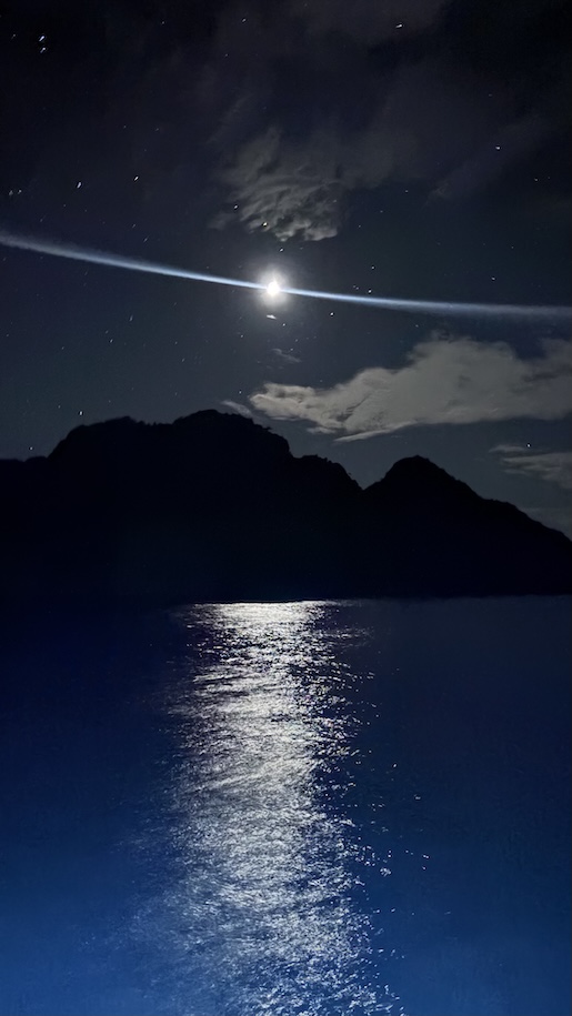 Moon and stars from boat