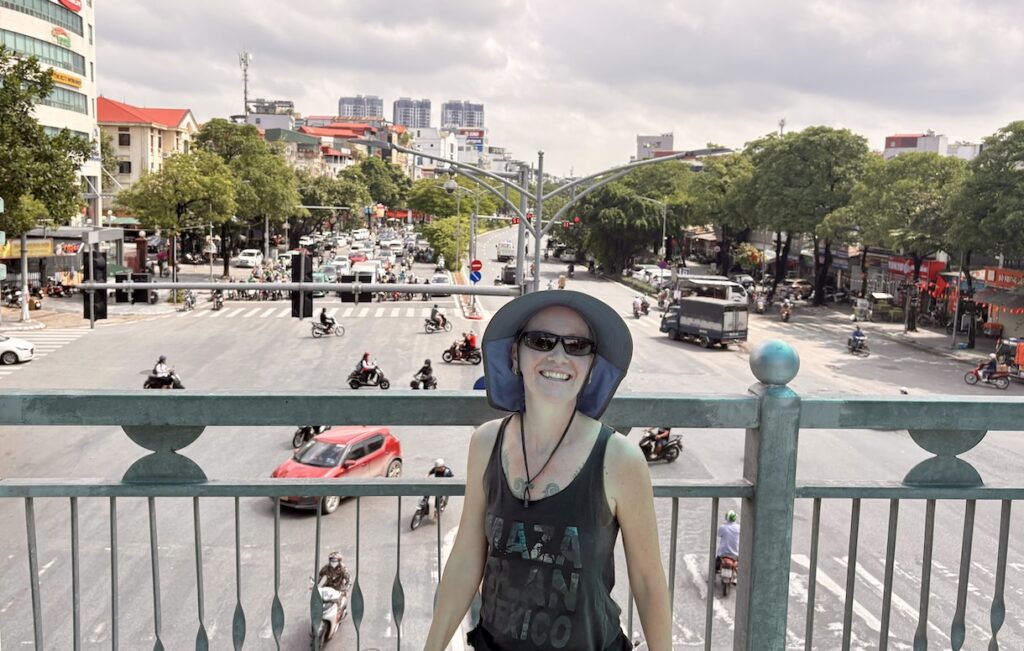 Mrs. ItchyFeet on elevated crosswalk