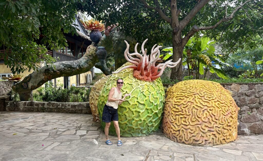 Mrs. ItchyFeet and coral sculptures at Sun World