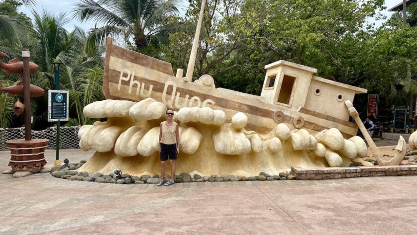 Mrs. ItchyFeet in front of Phu Quoc letters