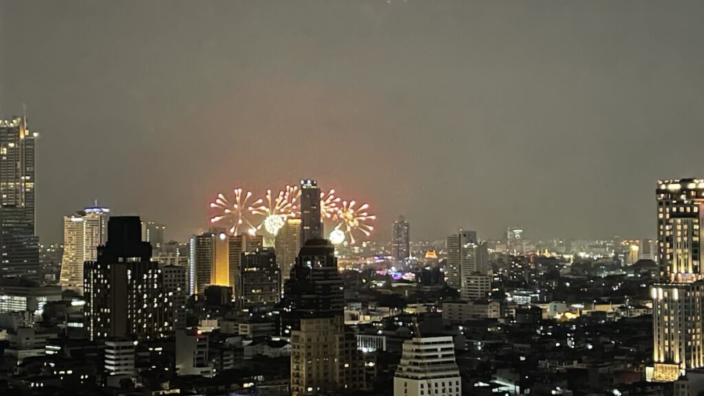 Fireworks from rooftop deck