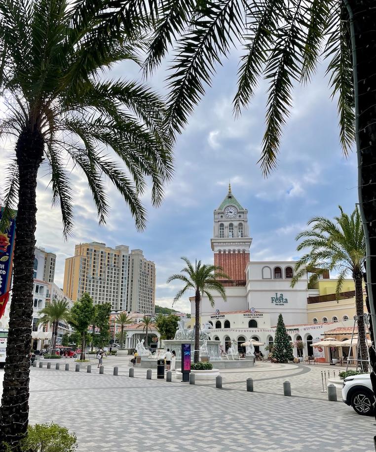 Sunset Town fountain and clock tower