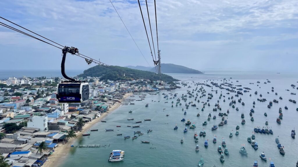 Aerial view of islands from cable car