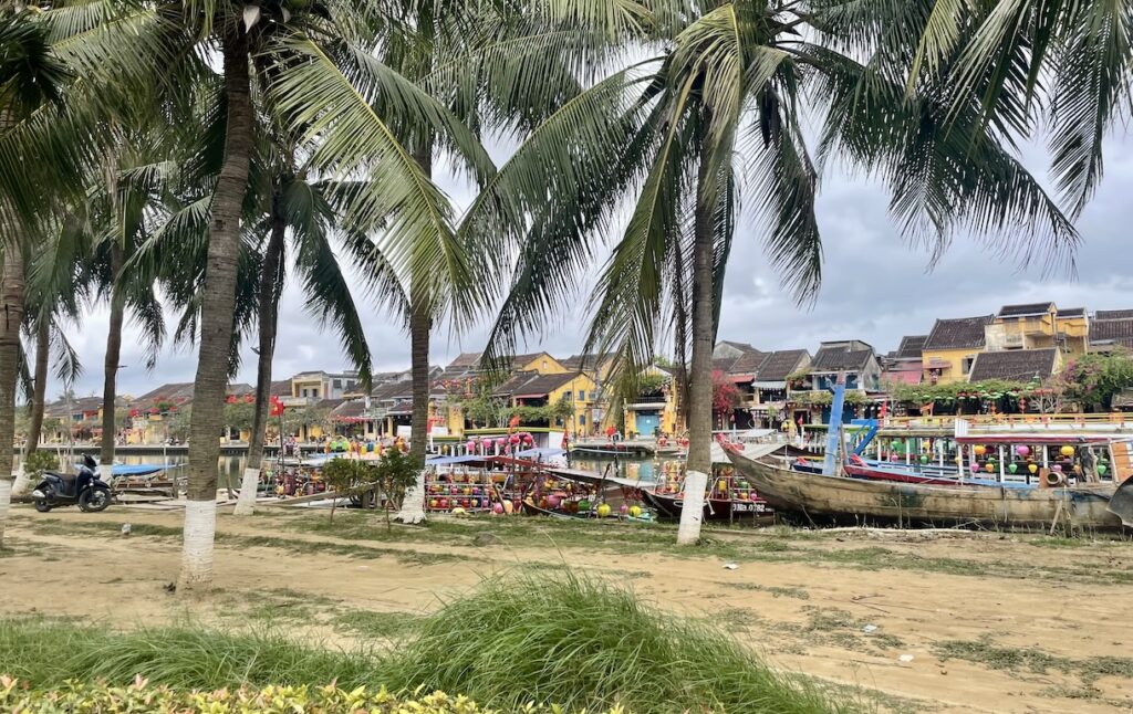 Boats decorated for Tết on Thu Bồn River in Hội An