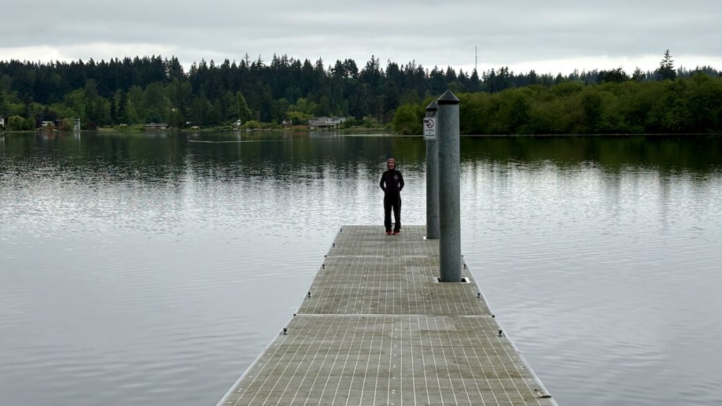 Mrs. ItchyFeet on pier in Ballinger Park