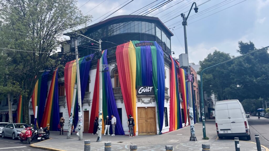 Building decorated for Pride